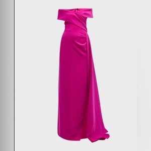 Rickie Freeman for Teri Jon Pleated Off-Shoulder Draped Crepe Gown - Size 18
